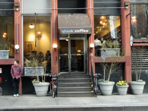 Greenwich Village's Think Coffee is a popular spot for both local residents and NYU students